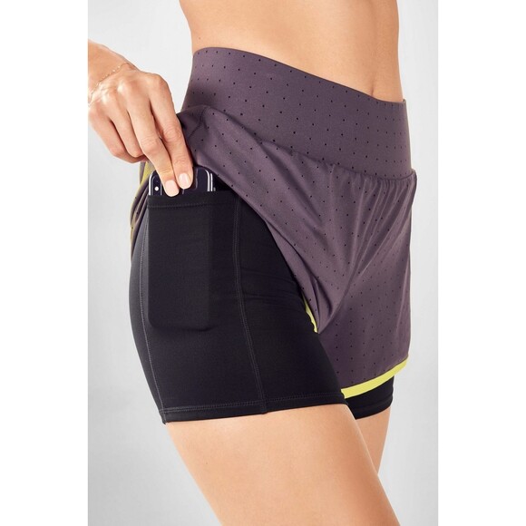 Fabletics Olesia Perforated Compression Running Shorts Gray/Lime Women's Size XL - Picture 3 of 7